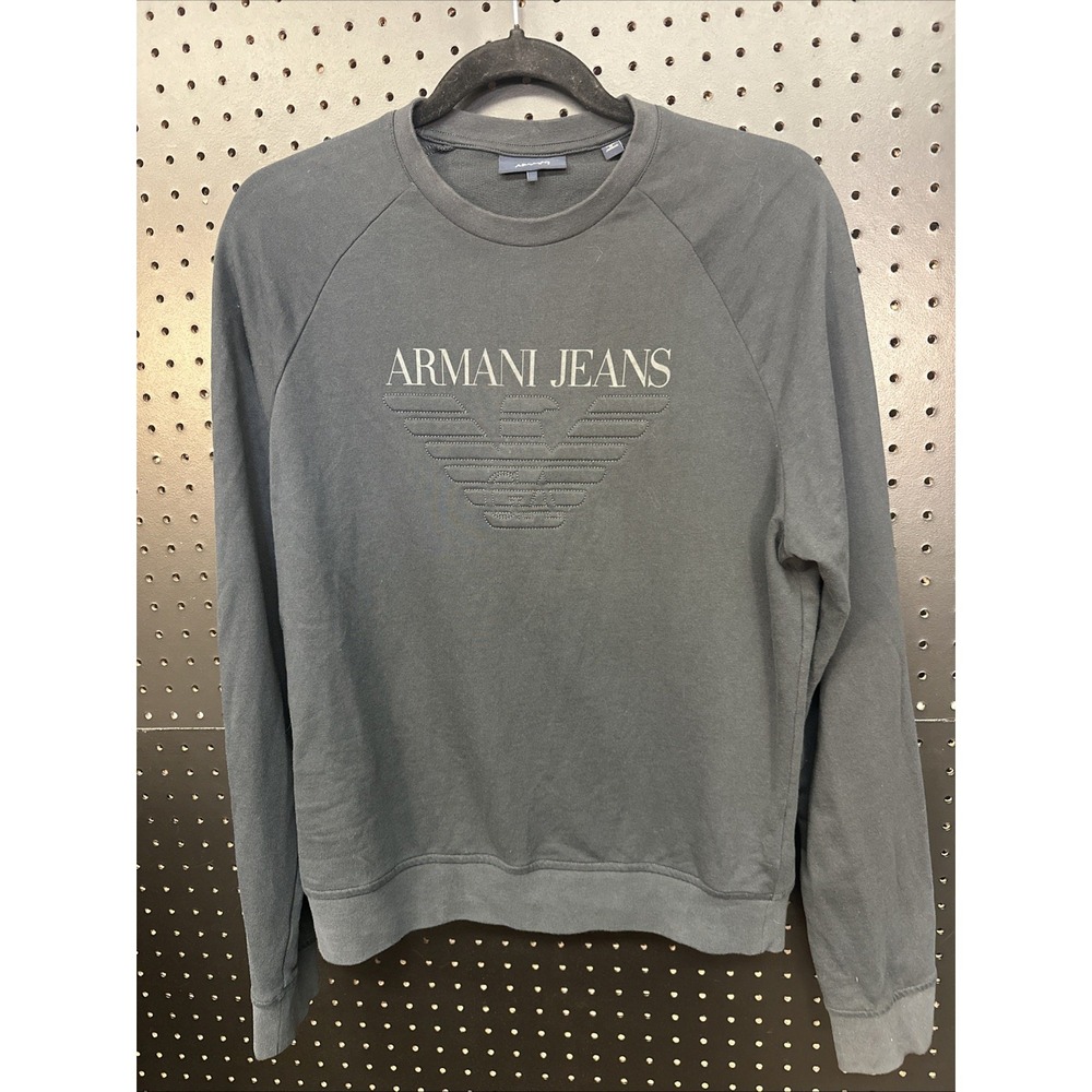 Men's Armani Jeans Medium Grey‎ Embossed Eagle Logo Long Sleeve Sweatshirt (139)